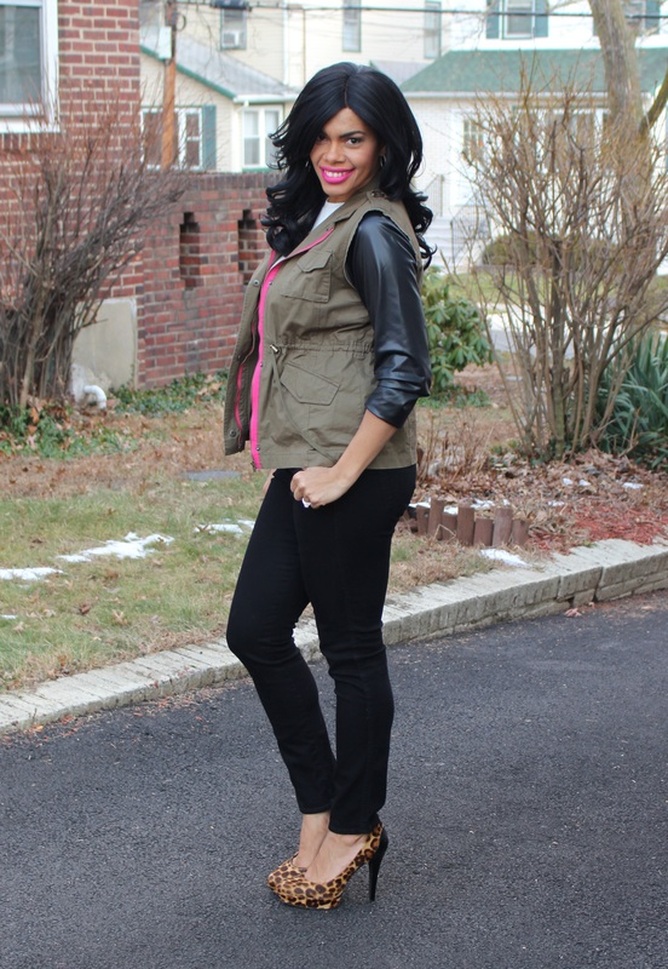 Faux Leather Sleeve Quilted Sweatshirt + Military Vest #ChicaFashionBlog