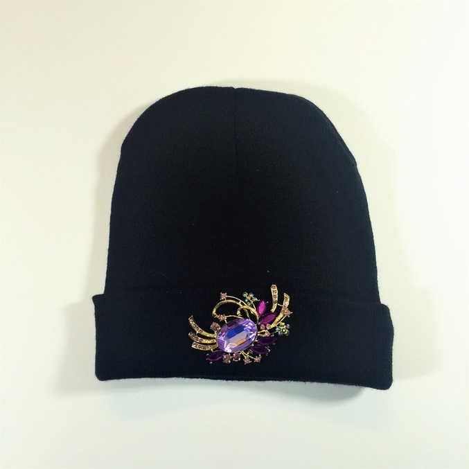 Easy $2 DIY Jeweled Beanie Hat #chicafashionblog