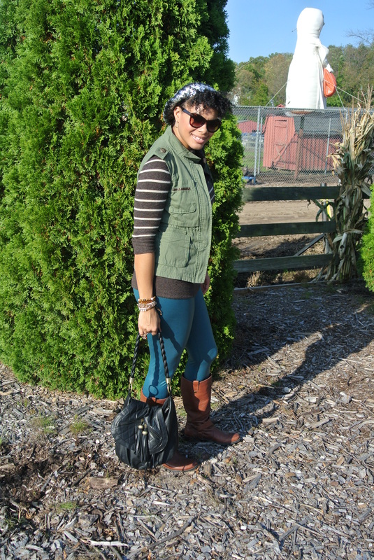 Pumpkin Picking in Faux Leather Tights + Cargo Vest