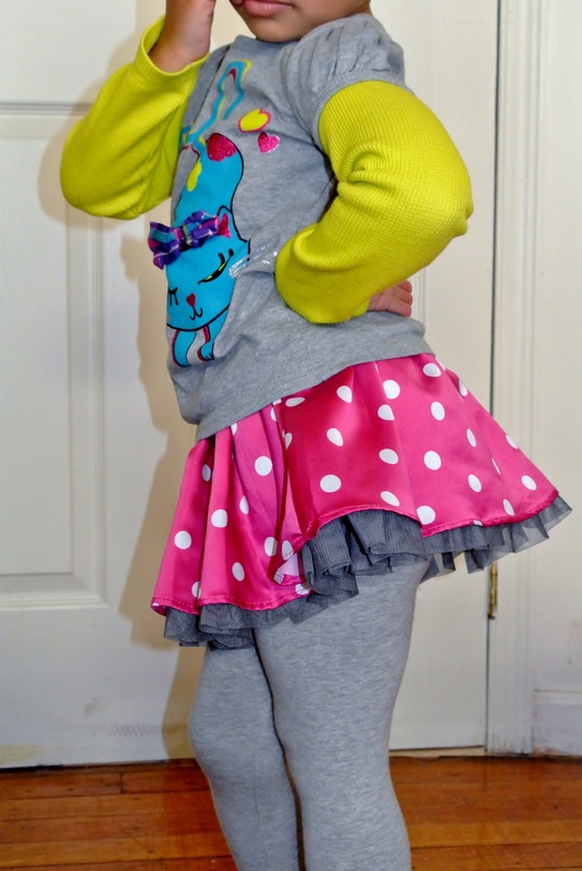 Mini Chica Fashion: Graphic Long Sleeve Tee + Polka Dot Skirt