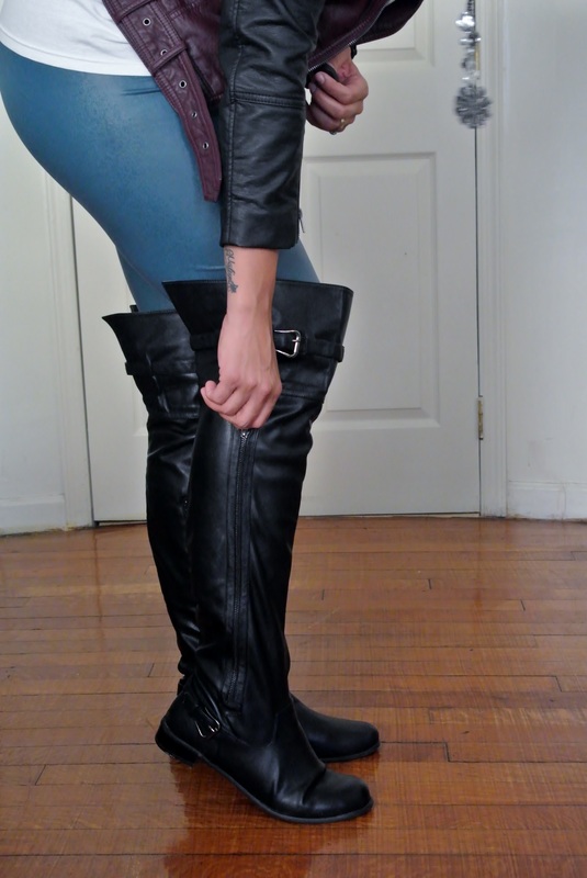 Two Moto Jacket + Faux Leather Leggings + Over the knee boots