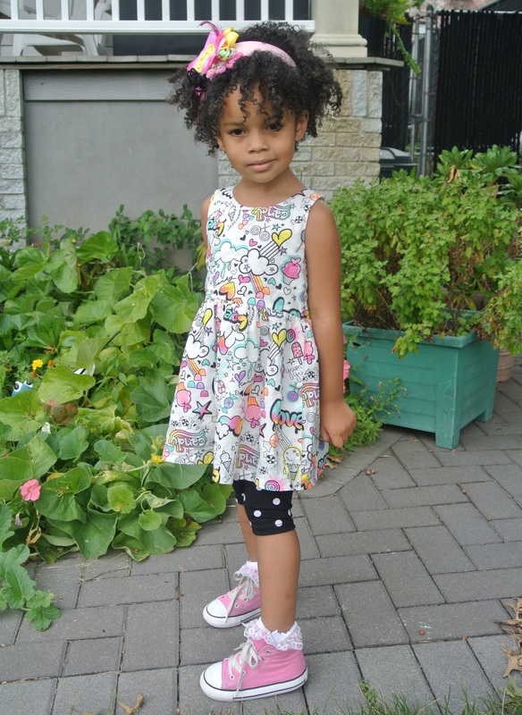 Mini Chica Fashion: Candy Pop Print Dress + Polka Dot Leggings