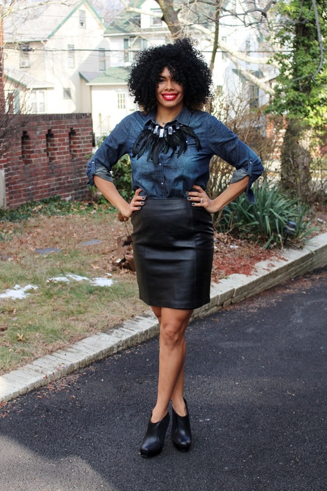 Alicia Gibbs: Chambray Button Down + Thrifted Leather Pencil Skirt #ChicaFashionBlog
