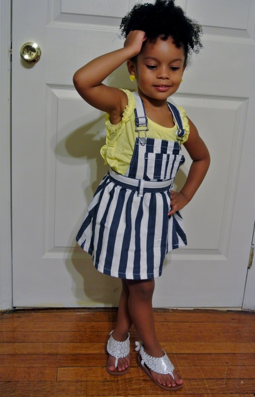 Mini Chica Fashion: Denim Striped Skirtall + Ruffle Tee FabKids Outfit