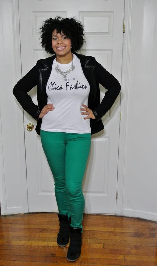 Alicia Gibbs: Chica Fashion: Faux Leather Trim Blazer + Colored Skinny Jeans