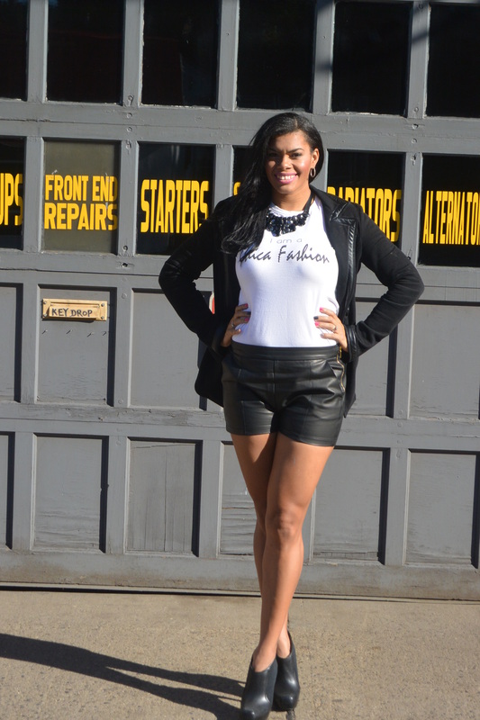Alicia Gibbs: Chica Fashion: Sip & Paint: Leather Trim Blazer + Leather Shorts