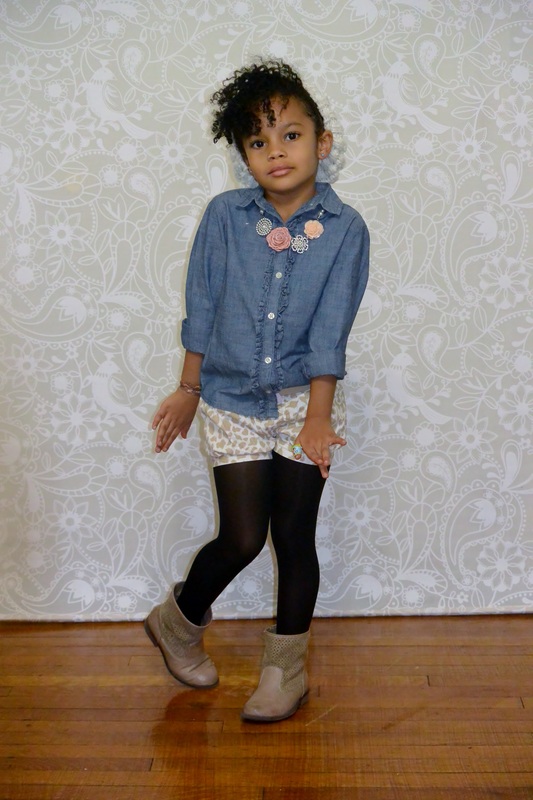 Kid's Fashion Fridays: Mini Chica Fashion: Chambray Button Down + Cheetah Shorts