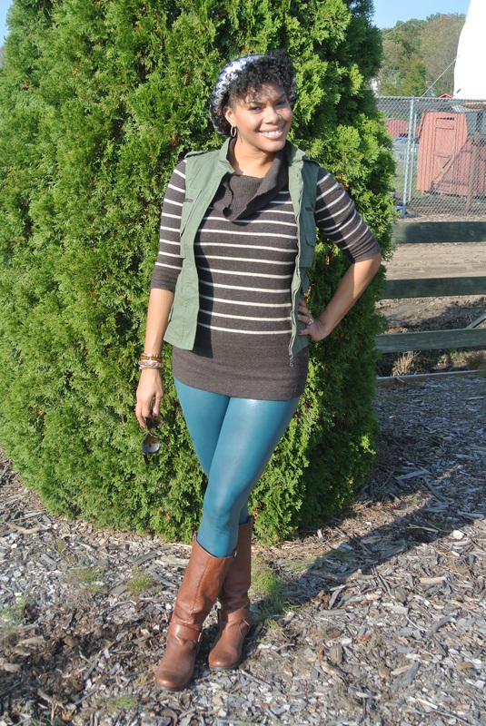 Pumpkin Picking in Faux Leather Tights + Cargo Vest