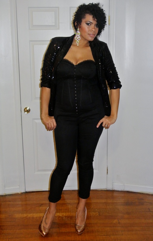 Alicia Gibbs:Chica Fashion: New Year's Eve: Strap Back Corset Jumpsuit + Sequin Blazer