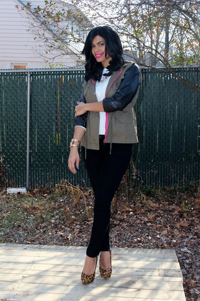 Faux Leather Sleeve Quilted Sweatshirt + Military Vest #ChicaFashionBlog