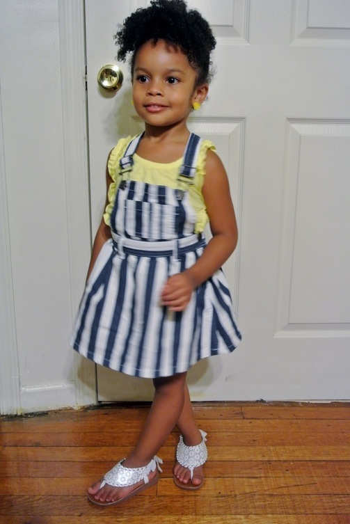 Mini Chica Fashion: Denim Striped Skirtall + Ruffle Tee FabKids Outfit
