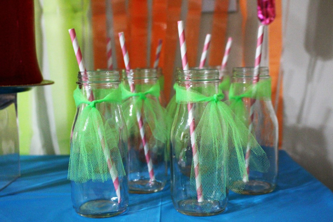 Naliya's 7th Birthday: Dreamworks Trolls Party - Glass Milk Bottles #chicafashionblog